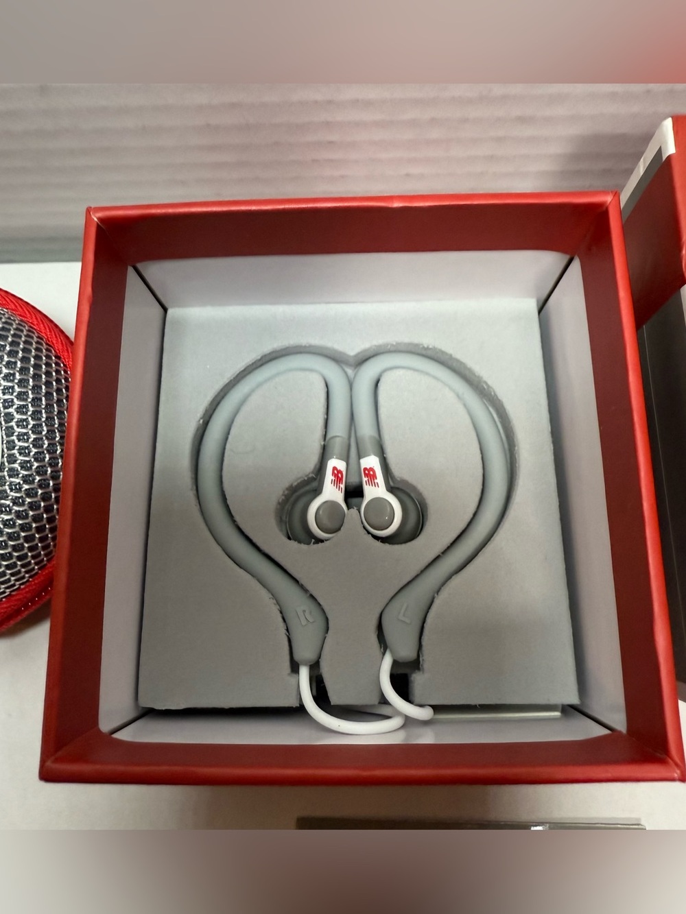 New Balance Light Gray Ear-Hook Sport Earbuds with Inline Cable